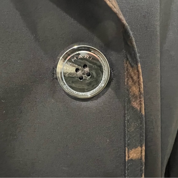 Tahari Black Raincoat Leopard Trim Belted Double Breasted Trench Size S - Picture 4 of 16